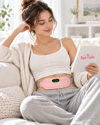 Momento de descanso usando a cinta ByeColic
